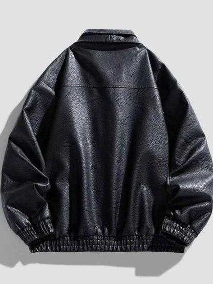 Men's Plus Size Faux Leather Bomber Jacket