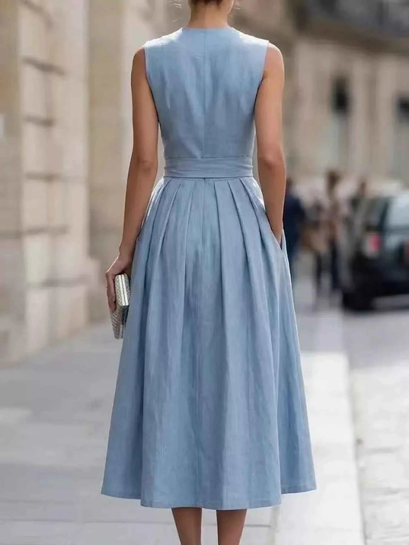 Full Size Sleeveless Button-Front Belted Midi Dress Plus Size