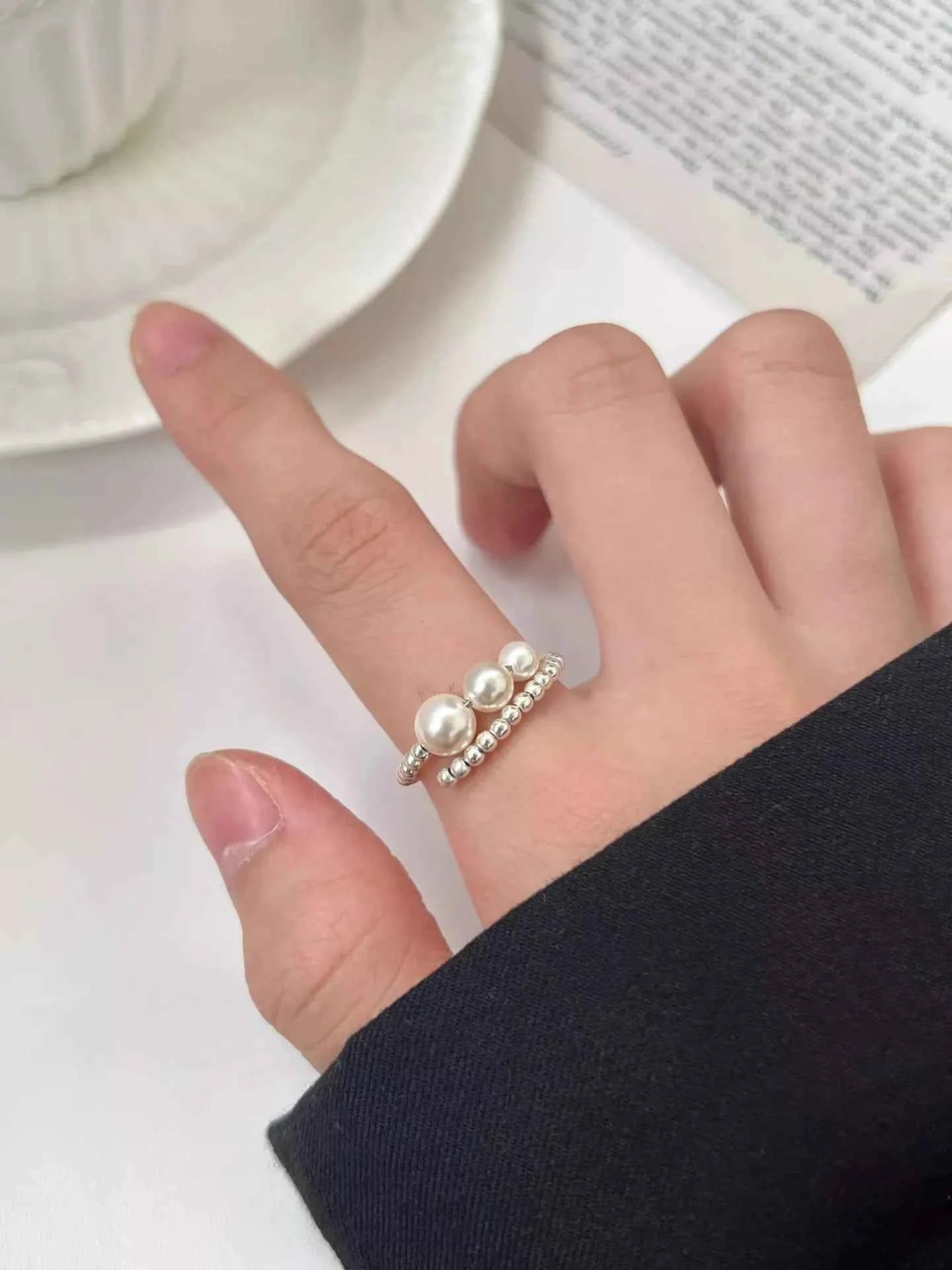 Triple Pearl Beaded Bypass Ring