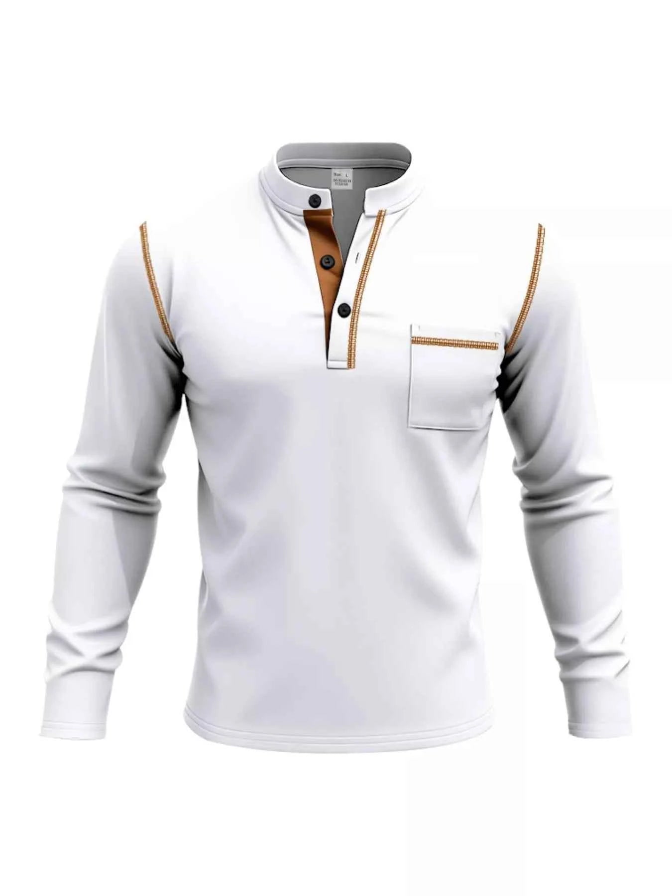 Men's Full Size Casual Long Sleeve Henley T-Shirt with Pocket Plus Size