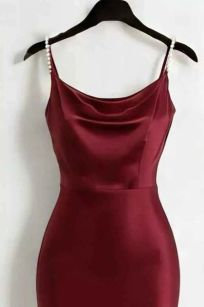 Pearl Strap Cowl Neck Satin Maxi Dress