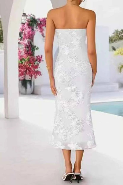 Strapless Lace Embellished Midi Dress