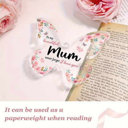 1pc Elegant Butterfly-Shaped Acrylic Plaque with Floral Design - "to My Beautiful Mum" Engraved Message - Beau-tish Beau-tish