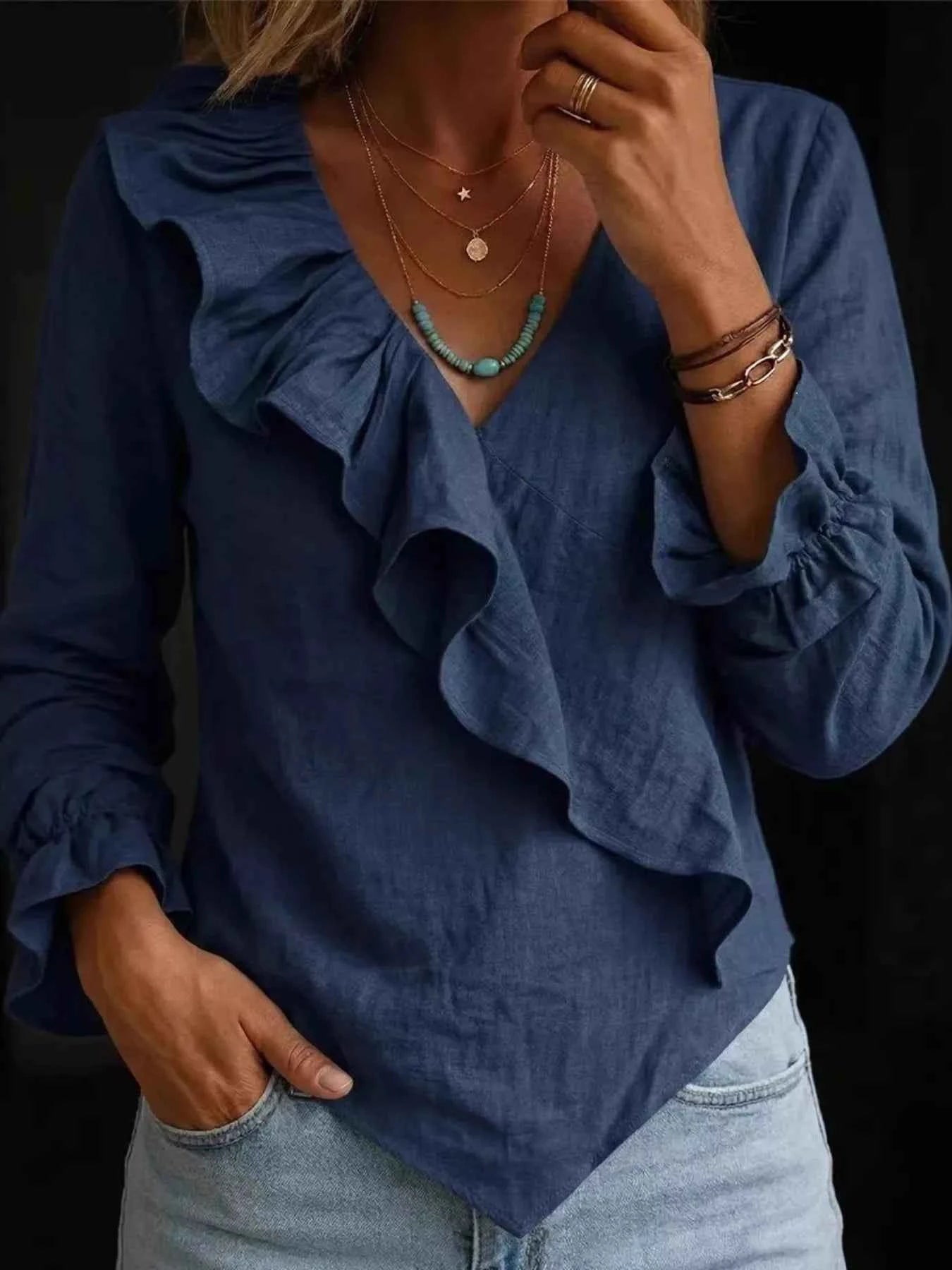 Full Size Ruffled Long Sleeve Blouse Plus Size