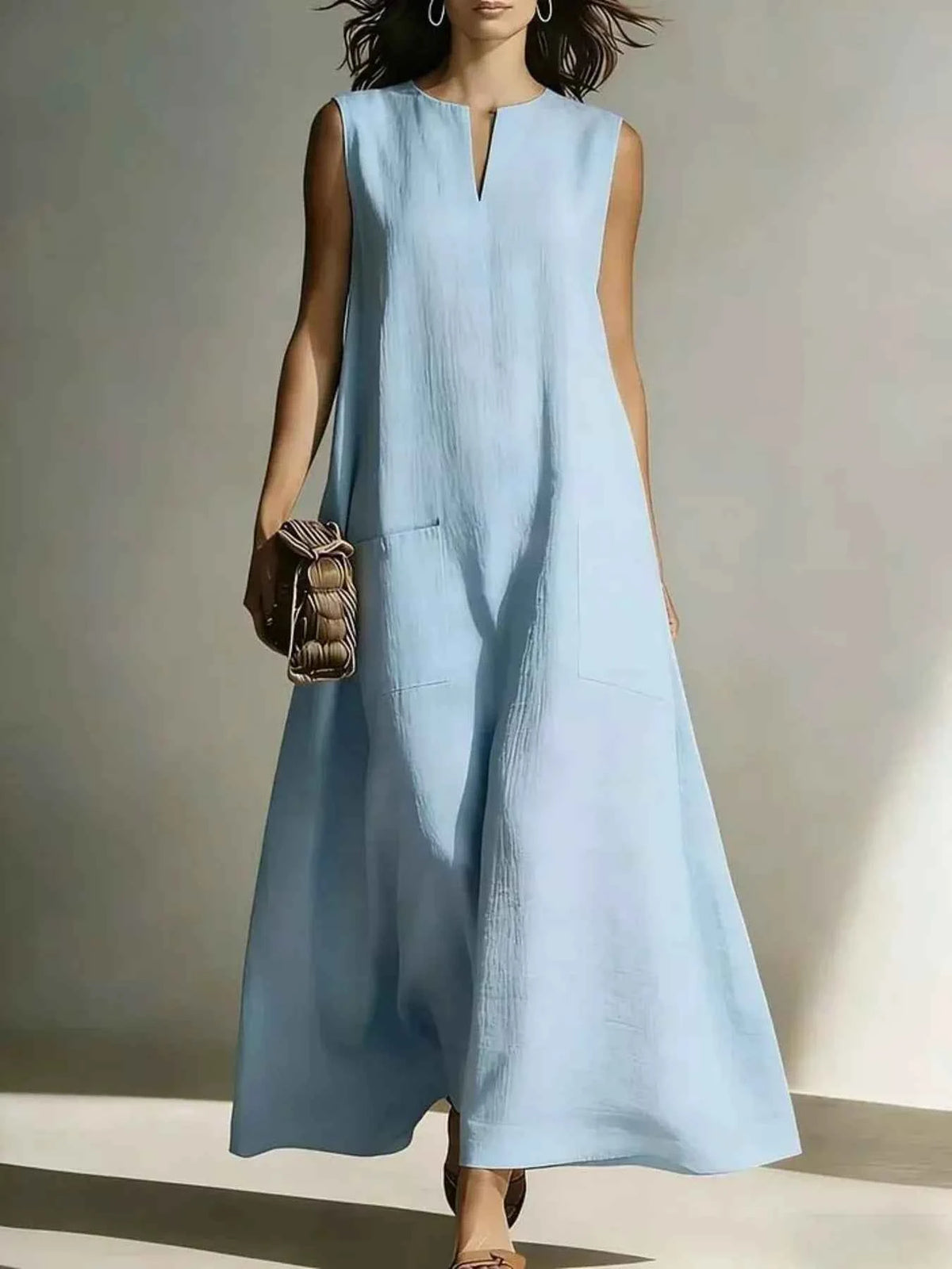 Full Size Notched Sleeveless Maxi Dress Plus Size