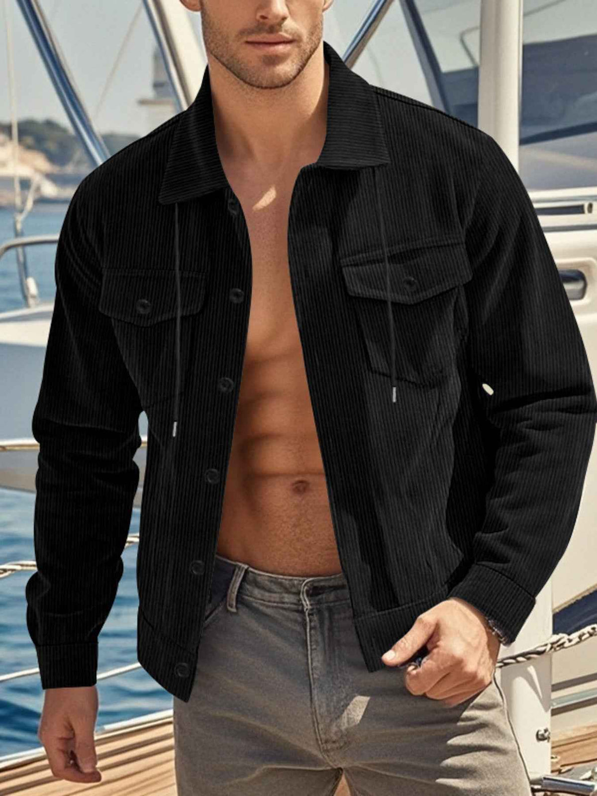 Men's Full Size Corduroy Button Up Casual Jacket Plus Size