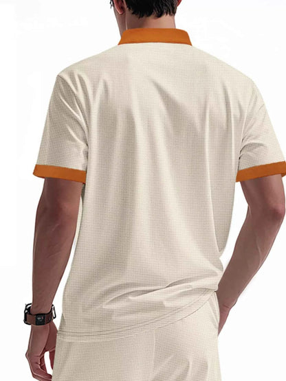 Men's Full Size Lace-Up Neckline Short Sleeve T-Shirt Plus Size