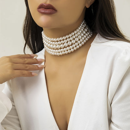 French-Inspired Layered Faux Pearl Choker
