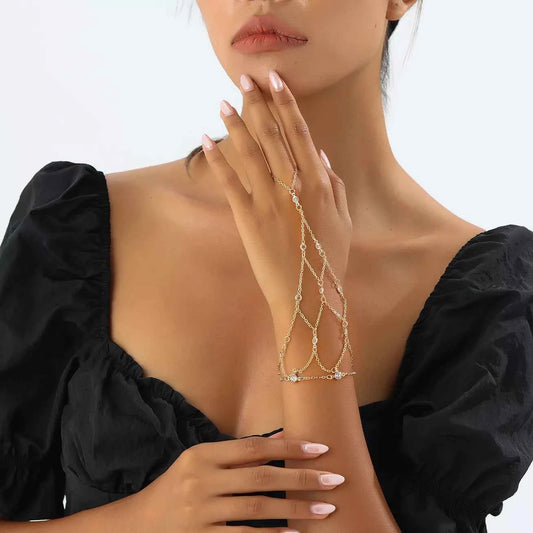 Elegant Gold Chain Hand Bracelet with Rhinestone Accents