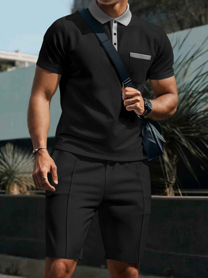 Men's Full Size Casual Short Sleeve Polo & Shorts Set Plus Size