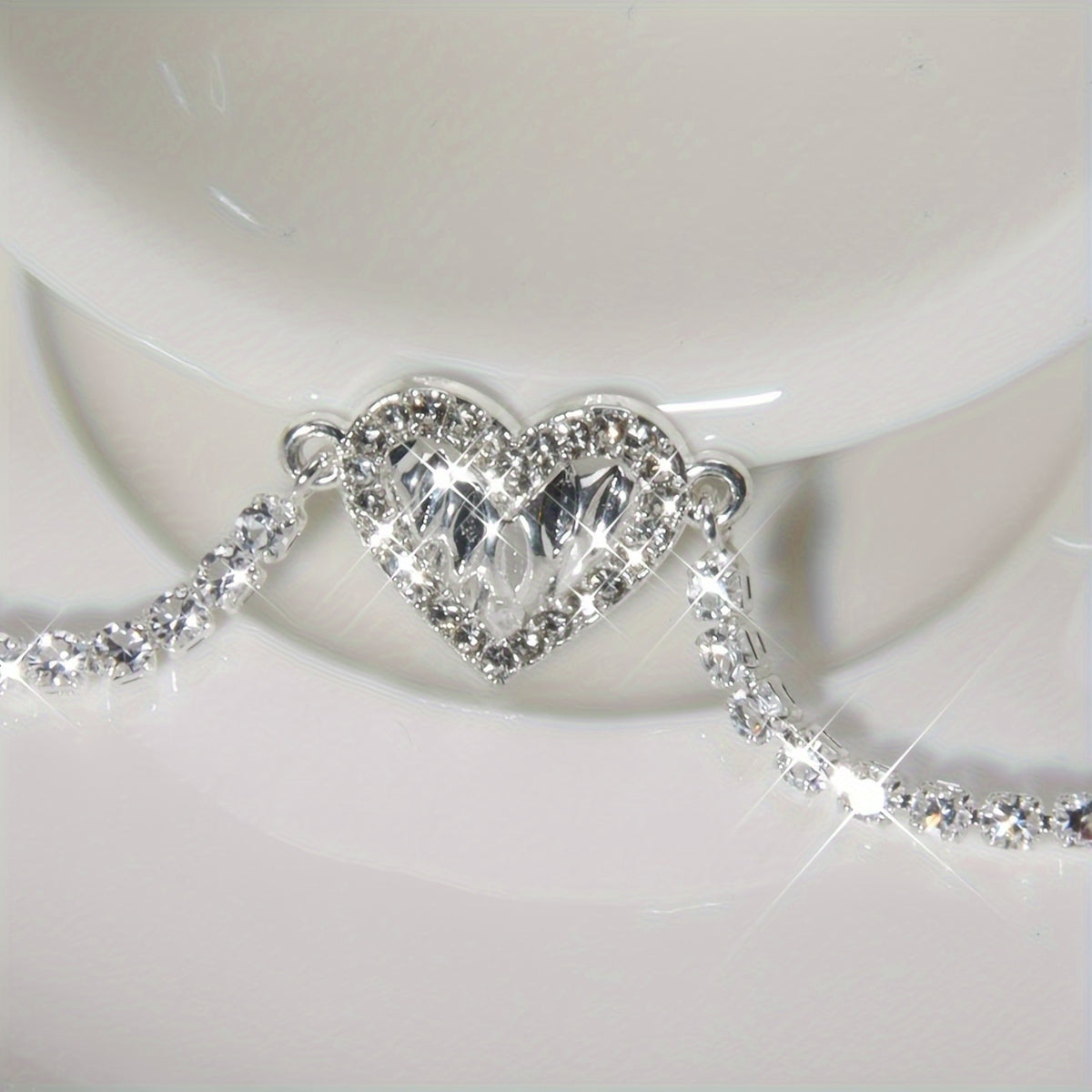 Pleated Rhinestone Heart Bracelet