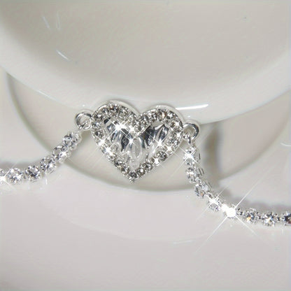 Pleated Rhinestone Heart Bracelet
