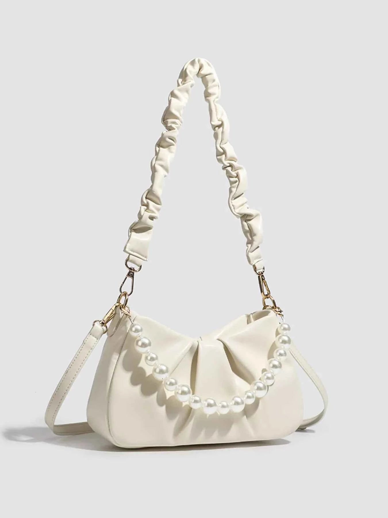 Ruched Handle Pearl Decor Crossbody Bag