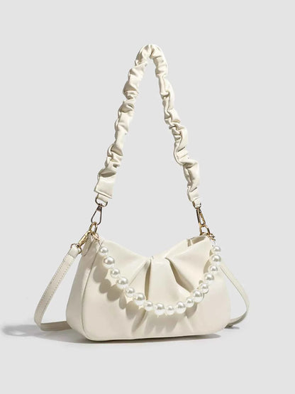 Ruched Handle Pearl Decor Crossbody Bag