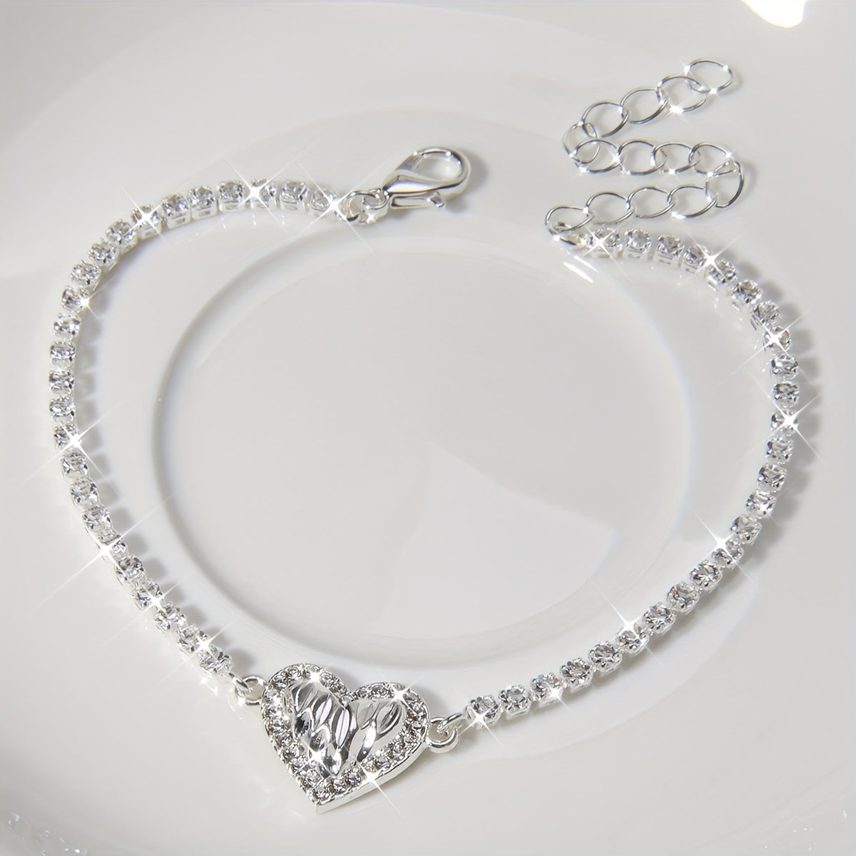 Pleated Rhinestone Heart Bracelet