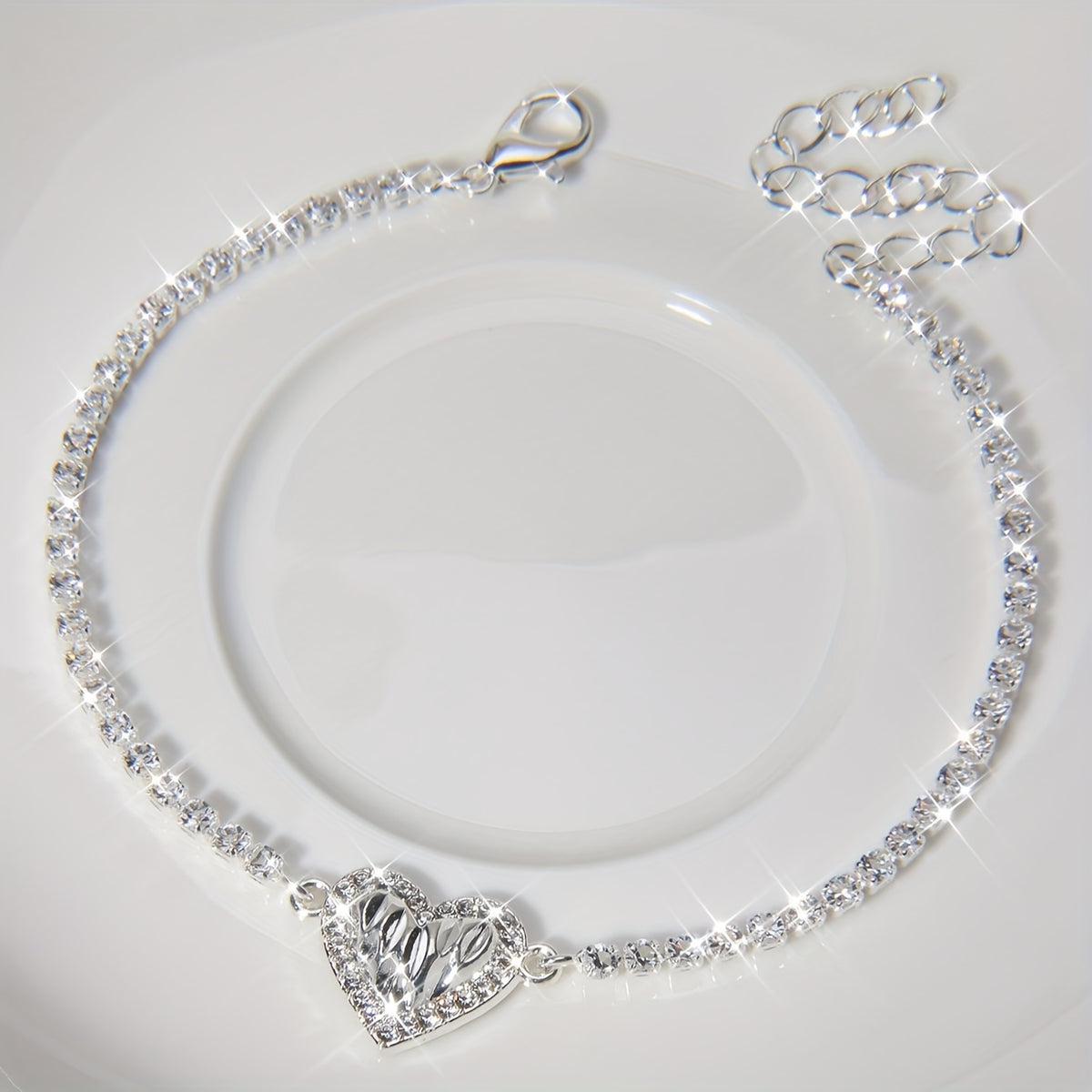 Pleated Rhinestone Heart Bracelet