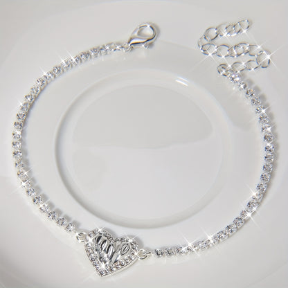 Pleated Rhinestone Heart Bracelet