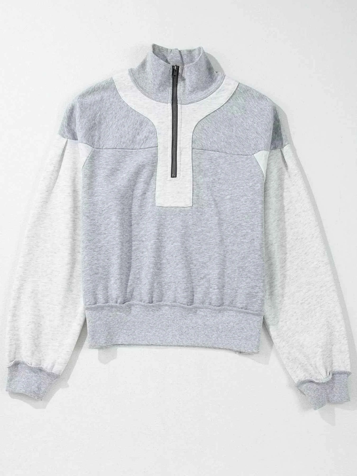 Half Zipper Collared Drop Shoulder Side Slits Sweatshirt