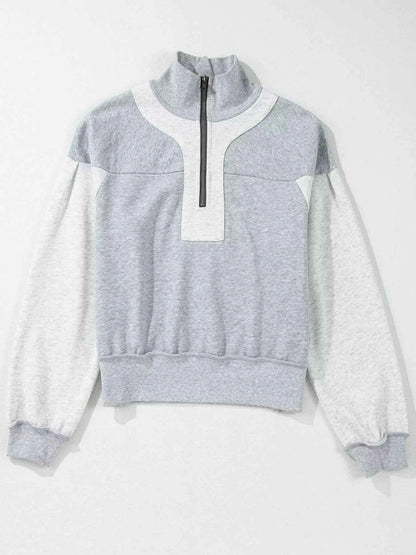 Half Zipper Collared Drop Shoulder Side Slits Sweatshirt
