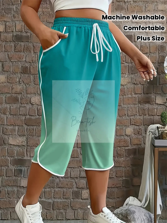 3/4 Plus Size Gradient Printed Pants - Beau-tish Beau-tish