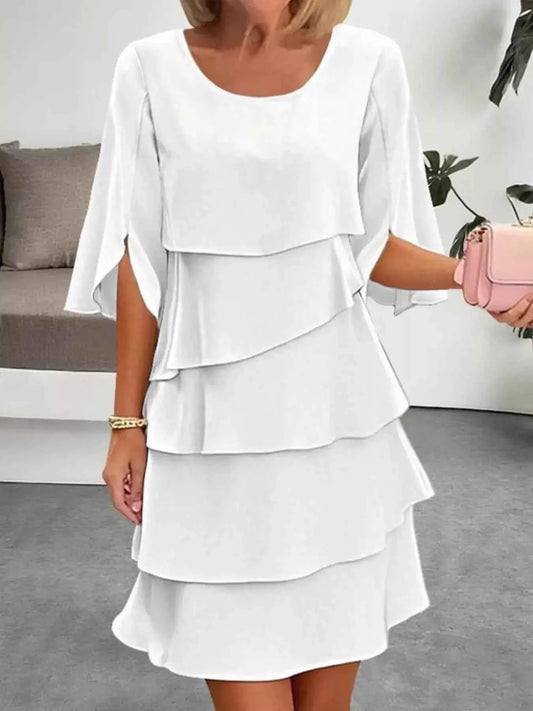 Full Size Ruffled Layered Flutter Sleeve Dress Plus Size
