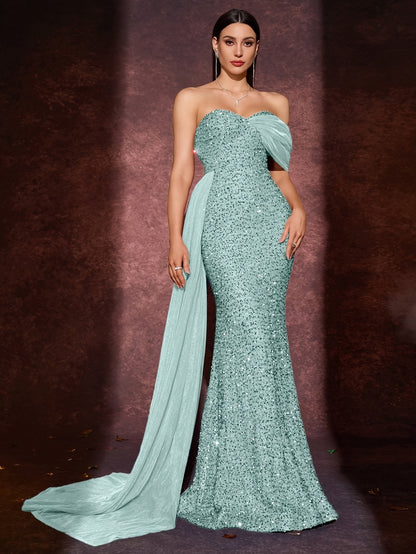 Off-Shoulder Sequin Bodycon Evening Dress