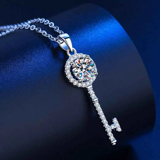 1 Carat 925 Sterling Silver Moissanite Key Pendant Necklace