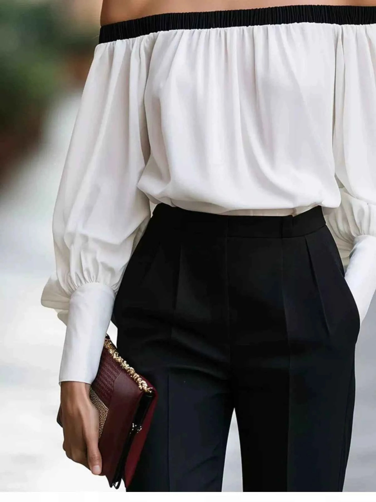 Off-Shoulder Lantern Sleeve Blouse