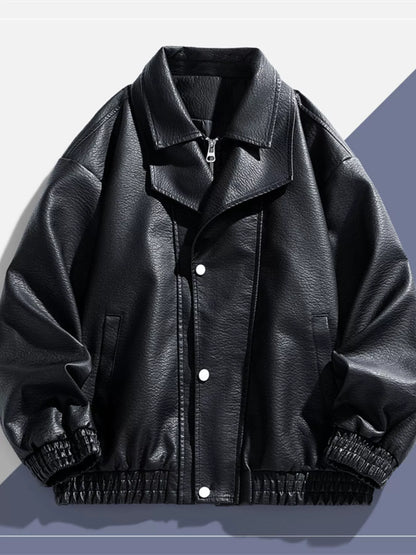 Men's Plus Size Faux Leather Bomber Jacket