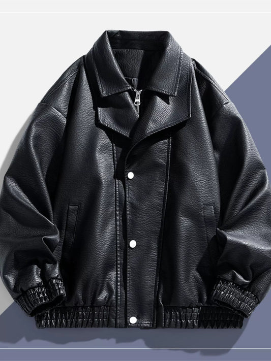 Men's Plus Size Faux Leather Bomber Jacket