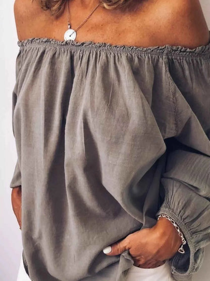 Off-Shoulder Frill Trim Blouse