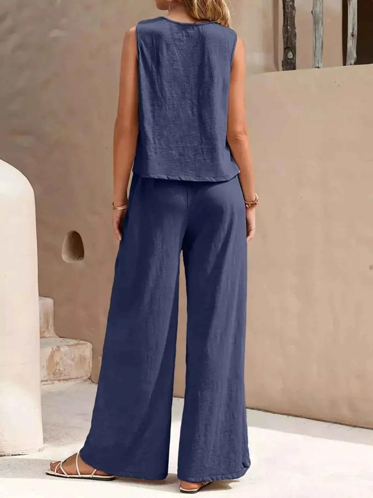 Sleeveless Top and Wide Leg Pants Set
