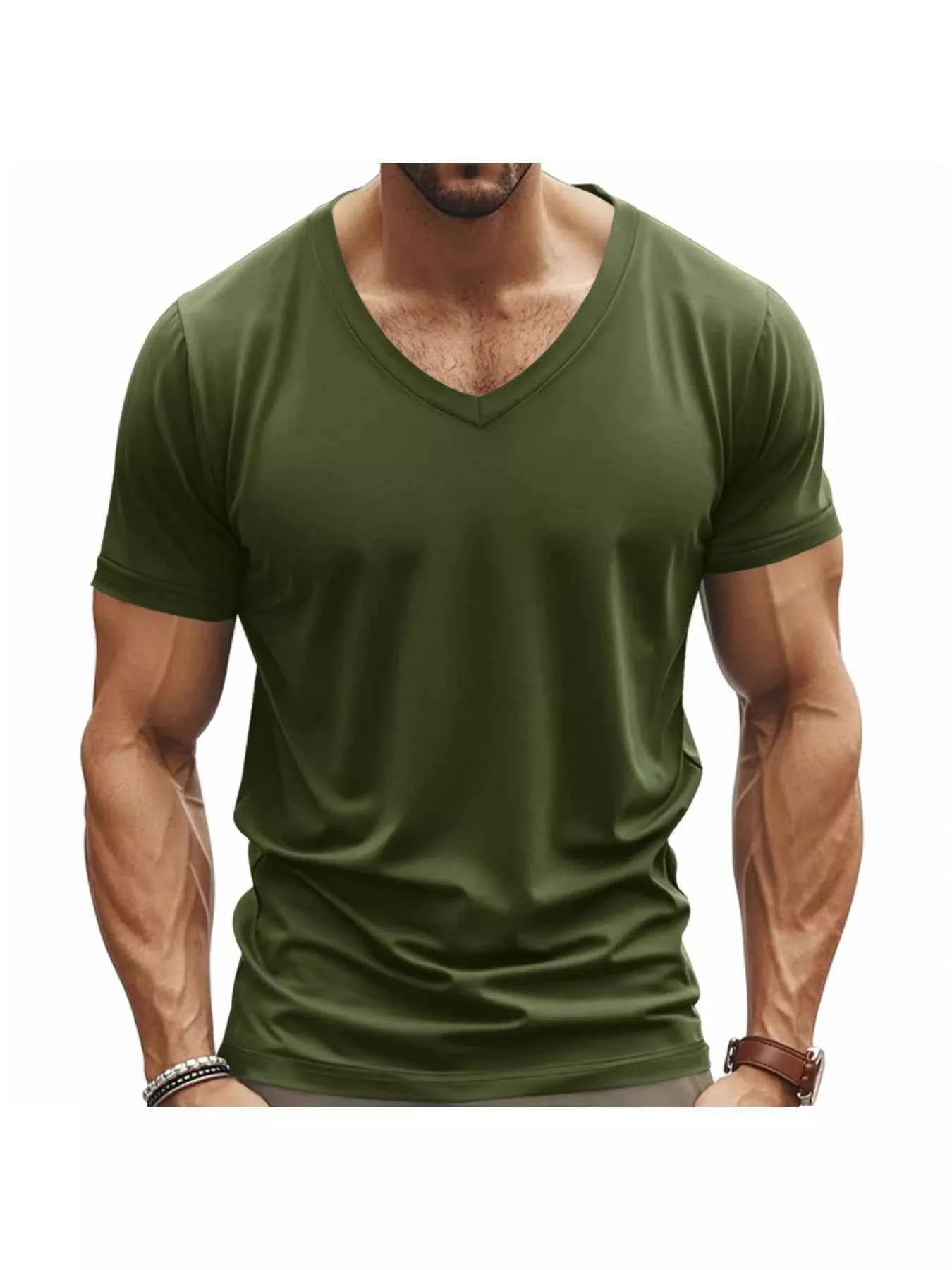 Men's Full Size Slim Fit V-Neck Basic T-Shirt Plus Size