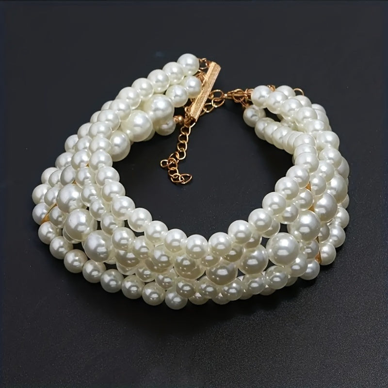 French-Inspired Layered Faux Pearl Choker