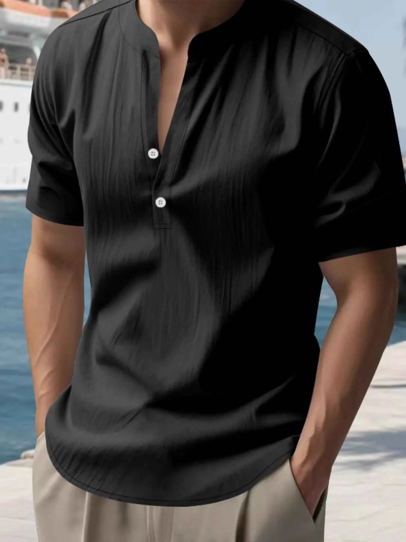 Men's Full Size Button Detail Short Sleeve Shirt Plus Size