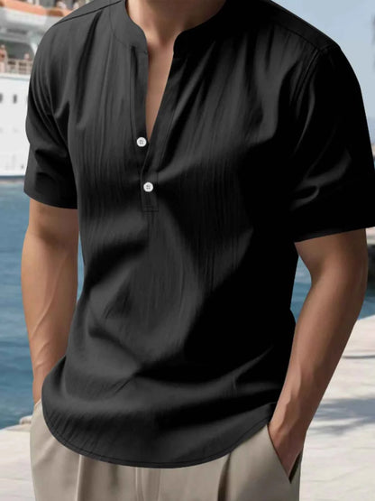 Men's Full Size Button Detail Short Sleeve Shirt Plus Size