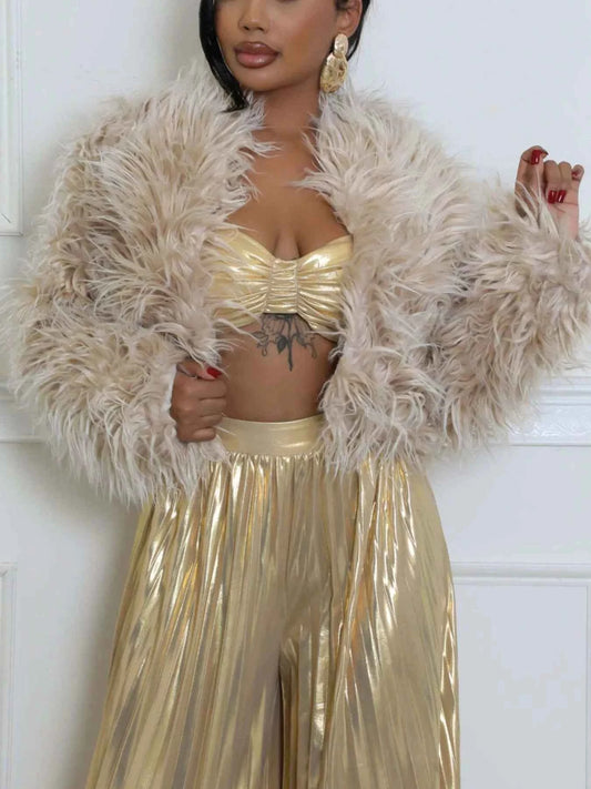 Faux Fur Open Front Cropped Outerwear
