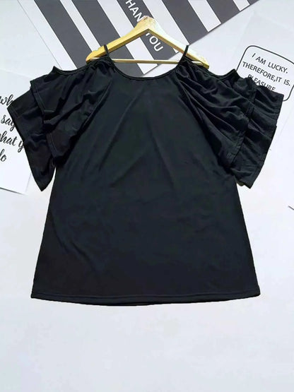 Cold Shoulder Ruffle Sleeve T-Shirt