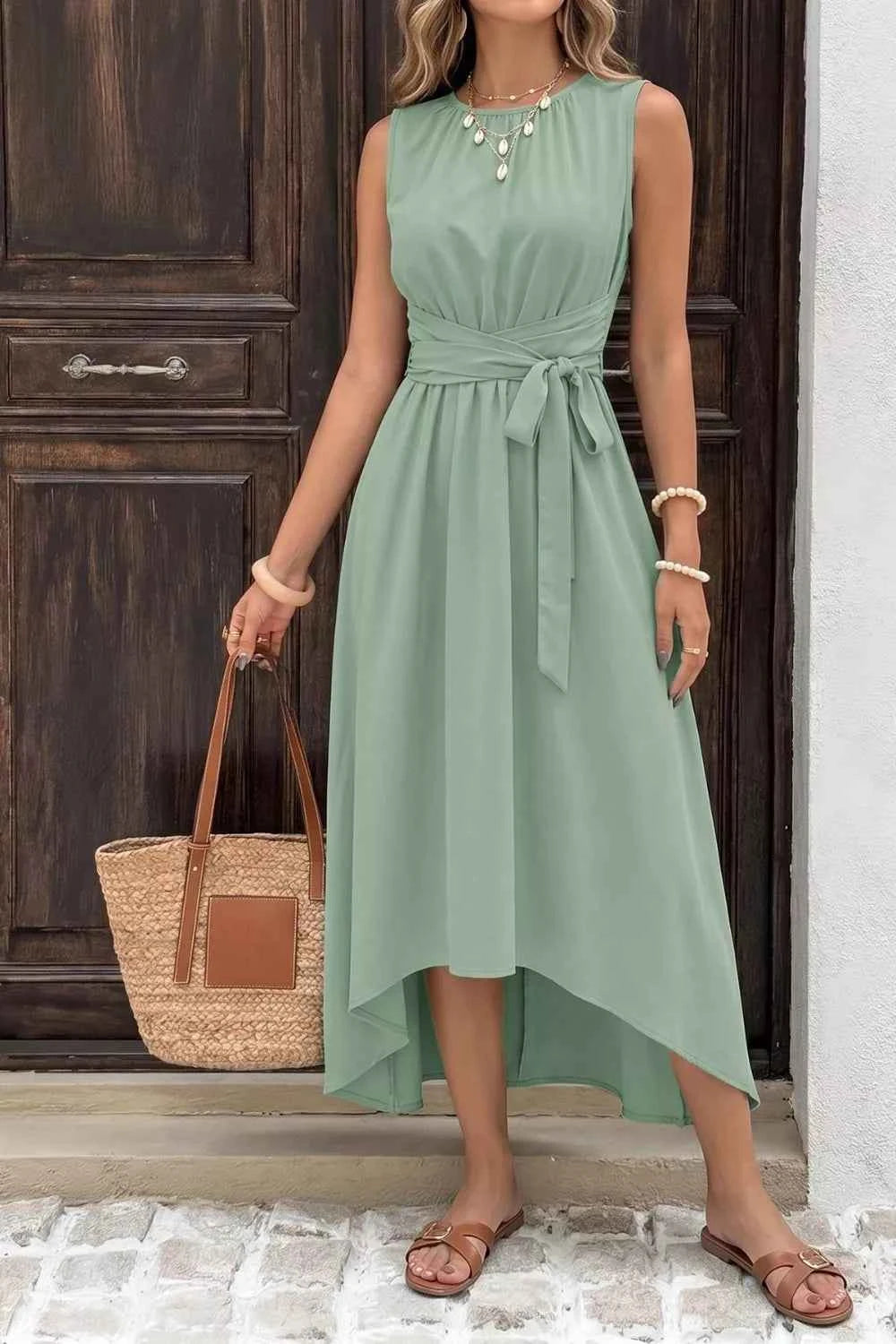Sleeveless High-Low Hem A-Line Dress