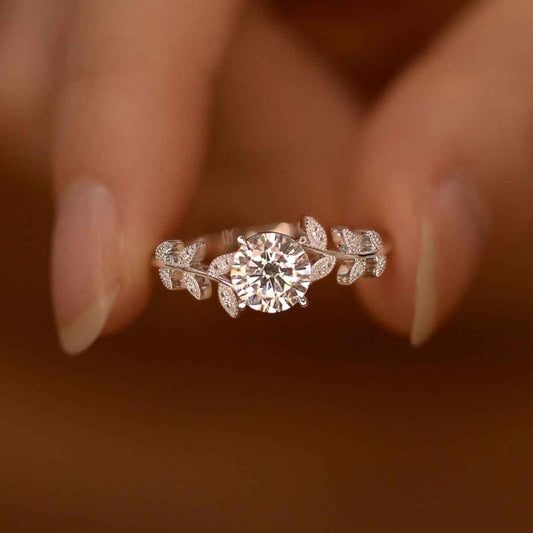 1 Carat Moissanite 925 Sterling Silver Leaf Ring
