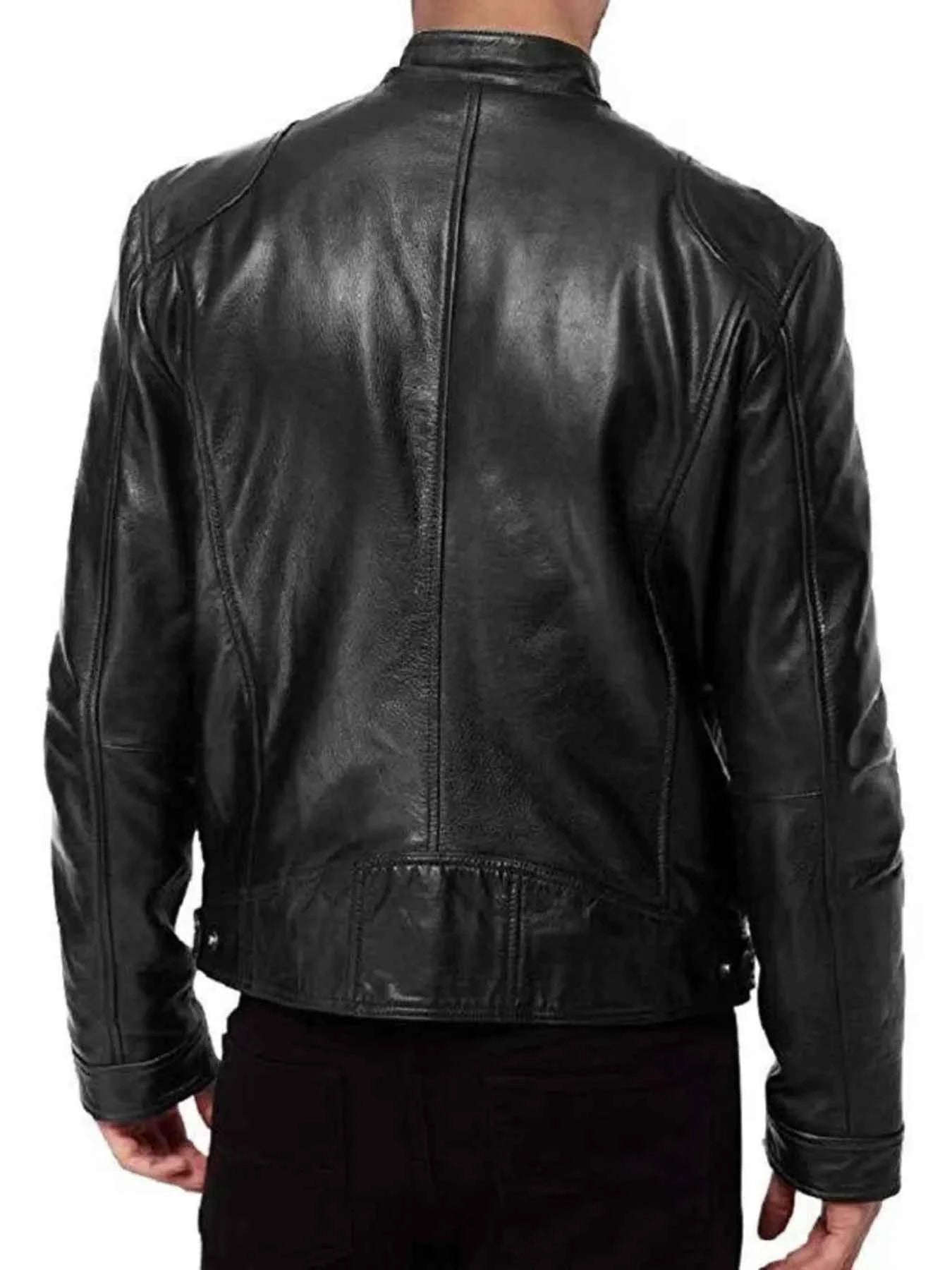 Men's Full Size Leather Biker Jacket with Zipper Pockets Plus Size
