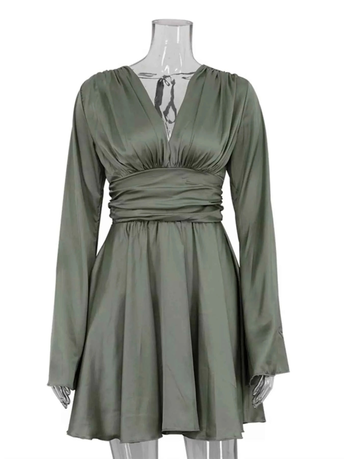 V-Neck Satin Mini Dress with Flowy Sleeves