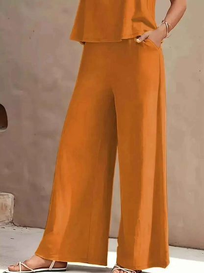 Sleeveless Top and Wide Leg Pants Set