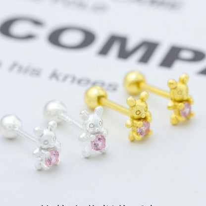 925 Sterling Silver Bear Stud Earrings