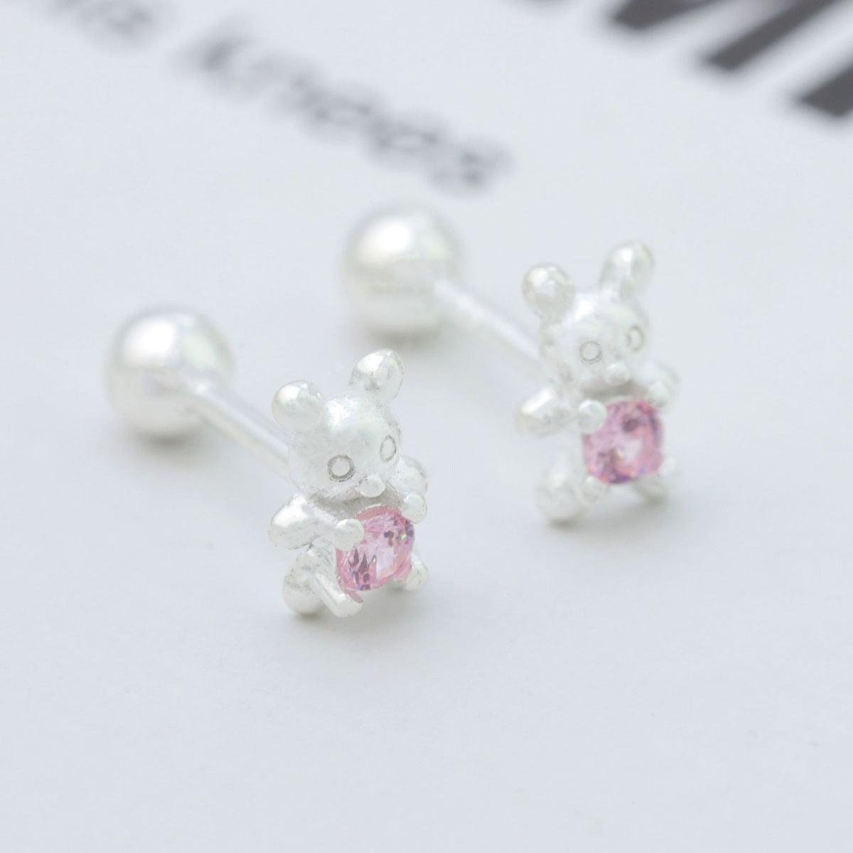 925 Sterling Silver Bear Stud Earrings