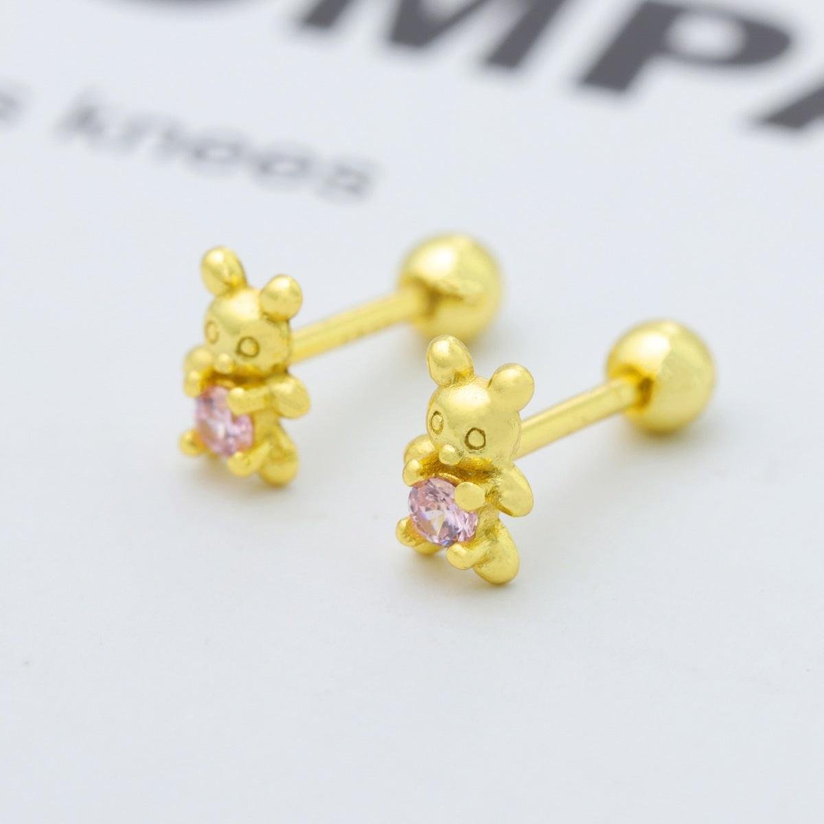 925 Sterling Silver Bear Stud Earrings