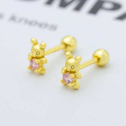 925 Sterling Silver Bear Stud Earrings