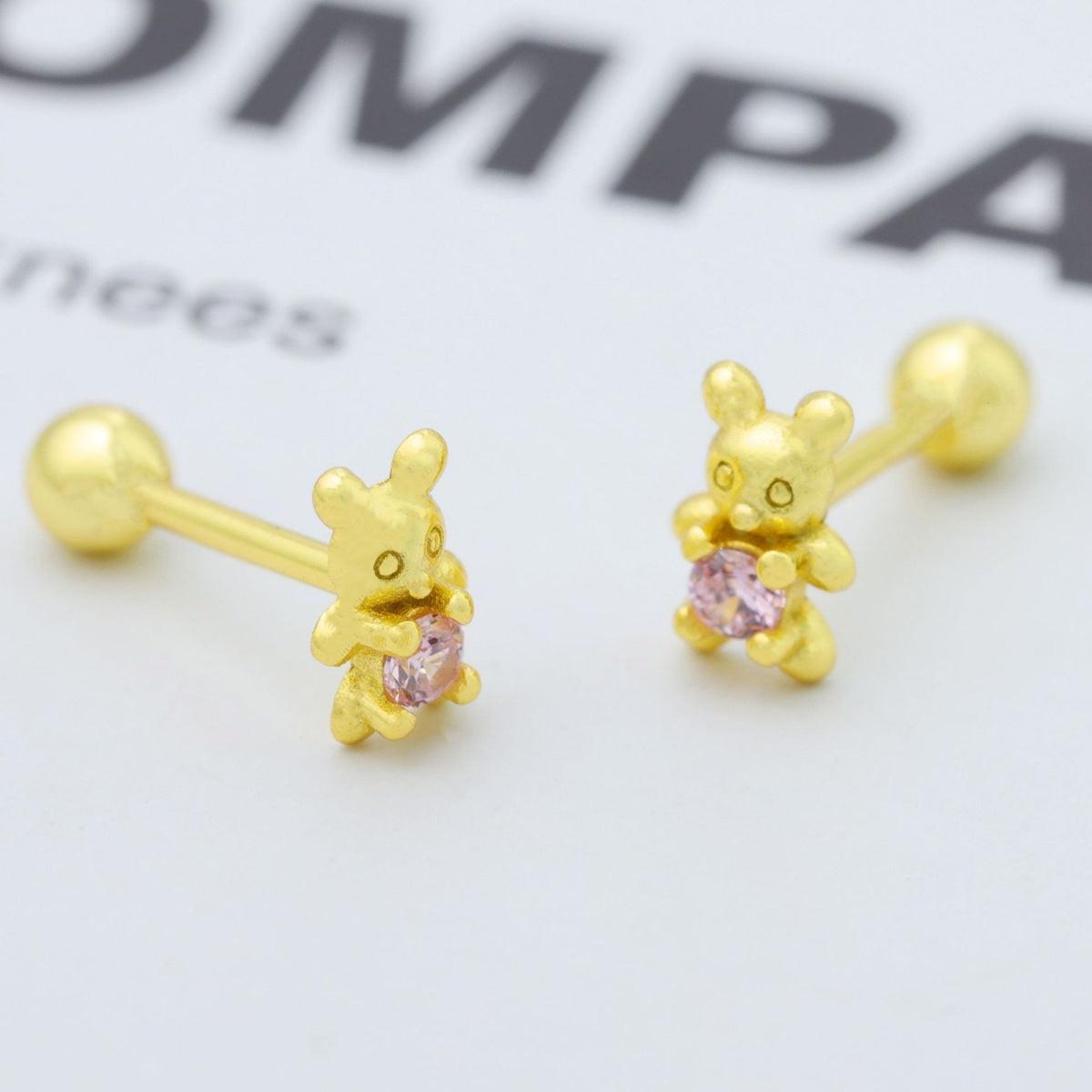 925 Sterling Silver Bear Stud Earrings