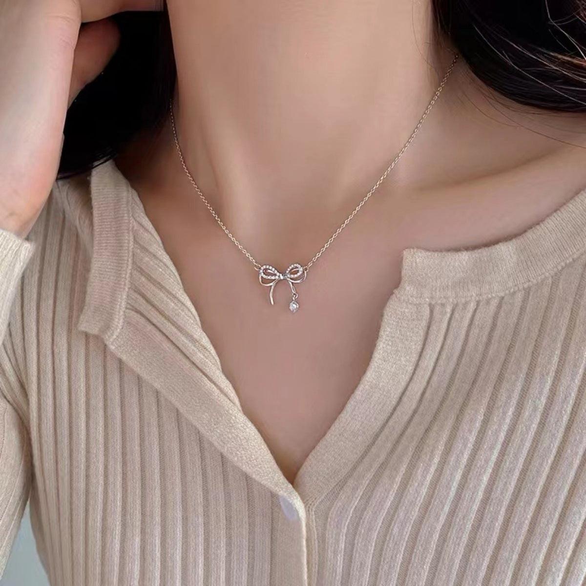 925 Sterling Silver Bowknot Pendant Necklace