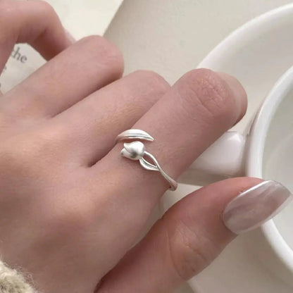 925 Sterling Silver Flower Bypass Ring